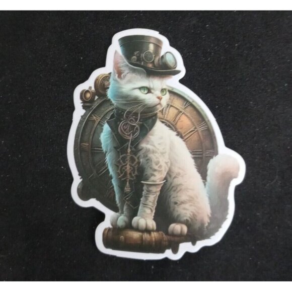 Other - 10/$10 Steampunk Distinguished White Cat Leader Sticker 2.5" x 2"